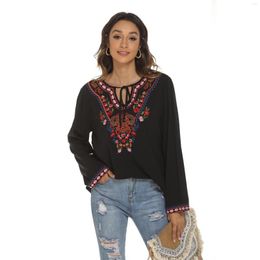 Blusas de mujer Eaeovni Tops bordados Camisa bohemia de mujer Túnica suelta Verano Bordado floral Tallas grandes México