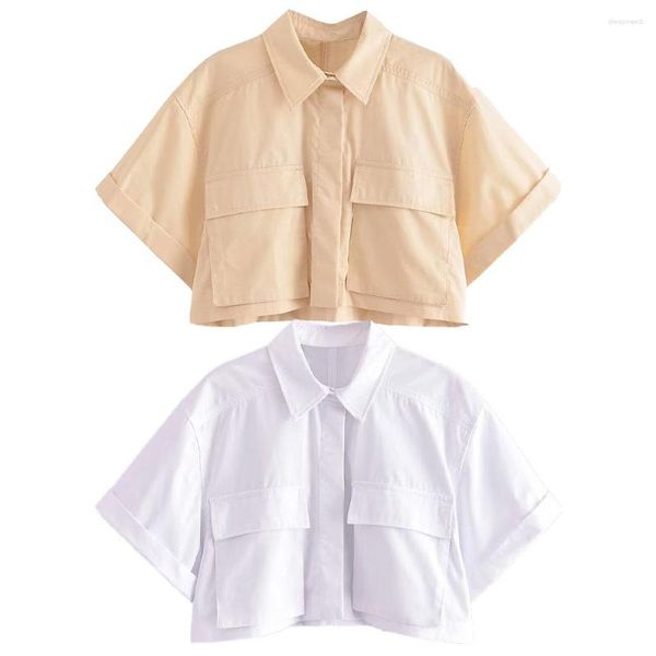 Chemisiers pour femmes début d'automne mode décontracté tendance de rue tout-match revers manches courtes coupe-vent tissu chemise courte