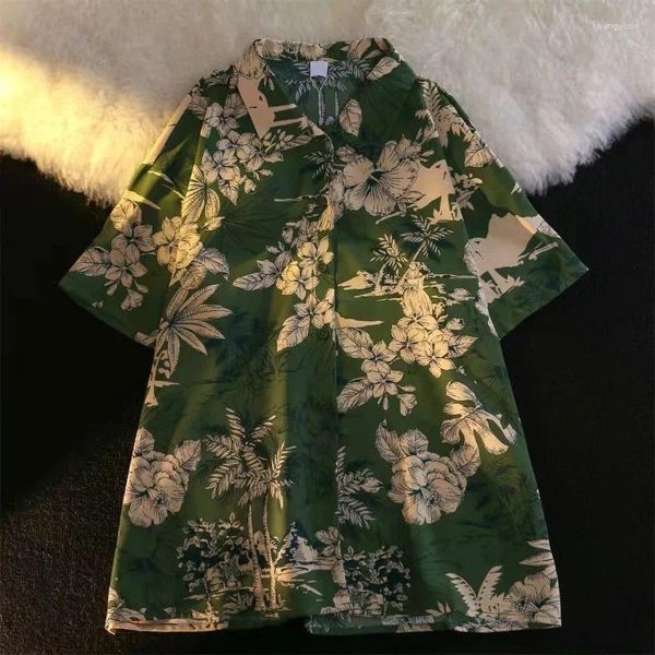 Blusas de mujer EBAIHUI Camisa Floral Verano Fino Corto Manga Blusa de Mujer Vintage Hawaii Blusas Playa Vacaciones Pareja Traje Tops