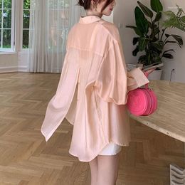 Blusas de mujer EBAIHUI camisa mujer Chic Vintage a prueba de sol botón trasero blusa de moda coreana gasa elegante señora mujer primavera 2023