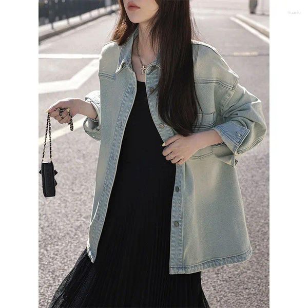 Blouses Femmes Ebaihui Femmes Denim Chemise Vintage Hong Kong Style 2024 Printemps Automne Manteau Dames Design Feel Loose Veste polyvalente Top