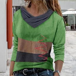 Blouses femme élastique confortable polyvalent automne contraste couleur coutures irrégulières rayures T-Shirt pull Blouse pour voyage