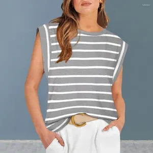 Blusas de mujer Top elástico para mujer Camiseta sin mangas con bloques de color a rayas para camiseta holgada con mangas raglán Chaleco de verano con cuello redondo Ropa de calle