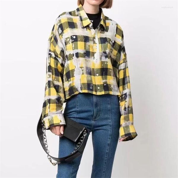 Blusas de mujer elegante y joven mujer 2023 primavera camisa de mujer moda coreana salpicaduras de pintura hacer viejo algodón manga larga Top Y2k