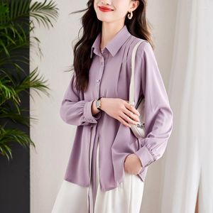 Women's Blouses Elegant en Youth Woman Purple Shirt For Women Lace Up Slim Taille 2023 Spring Stijlvolle damesblouse top