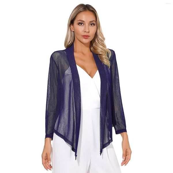 Blouses Femmes Cardigan élégant Femmes Super Mince Boléro Tops Couleur Unie Avant Ouvert À Manches Longues Sheer Asymétrique Hem Manteau D'extérieur Pour