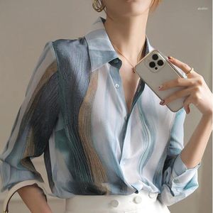 Chemisiers pour femmes Design élégant imprimé chemise en mousseline de soie printemps été mode chemisier style coréen bureau dame à manches longues décontracté pour les femmes