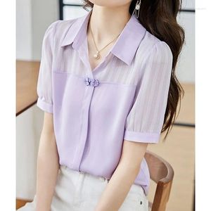 Chemisiers pour femmes élégant mode col Polo Chic épissé Blouse vêtements été ample femme couleur unie tout-match chemise à manches courtes