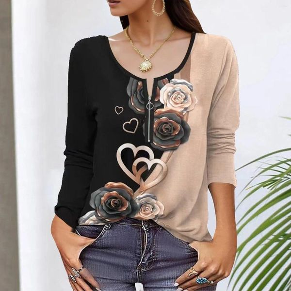 Blouses pour femmes Elegant Geometric Print Blouse Femmes Automne O Bouton Nec