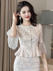 Damesblouses Elegante tops van hoge kwaliteit Dames Zachte ruches Kanten overhemd Dame Franse vintage modeblouse Banket Avondfeestkleding