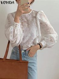 Blouses pour femmes Chemises élégantes pour femmes 2024 VONDA Csual Blanc Mode Lanterne Manches Blouse Bohème Tops Surdimensionné Blusas Femininas