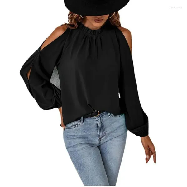 Blusas de mujer Camisas elegantes con cuello redondo para mujer Blusa de manga larga con hombros descubiertos ropa de trabajo informal holgada