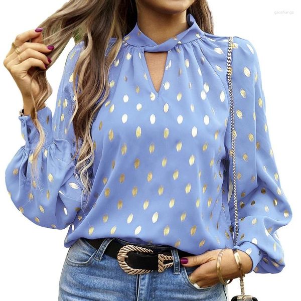 Blusas de Mujer camisa elegante otoño cuello en V gasa manga larga Top camisas de Mujer Blusa Formal Mujer