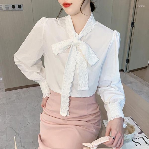 Blouses pour femmes Elegant Spring femme Bureau à manches longues Top Summer Femme Femme Shirts Blancs Luxury Femmes Casual Bow Neck Loous Blouse