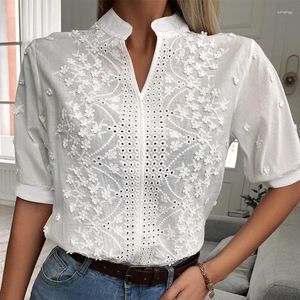 Blouses pour femmes Elegant V-Neck lanterne à manches courtes Shirt blanc vintage haut d'été