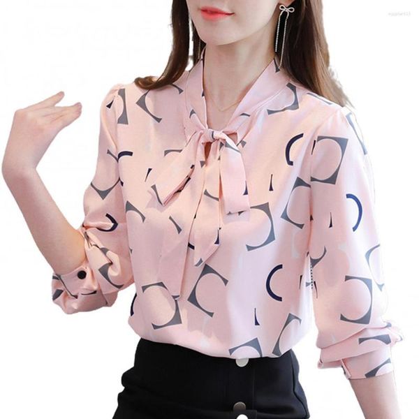 Blouses Femmes Femmes élégantes Blouse Top 2023 Impression numérique Boutons à manches longues Manchette Cravate Bowknot Pull Vêtements Blusas Para Mujer