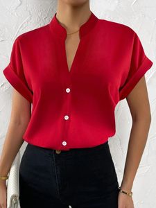 Blusas de mujer Ropa elegante para mujer Blusa 2023 Tops simples de verano Sólido Slim Fit Botón con cuello en V Oficina Commuter Camisas blancas para mujer S-XXL