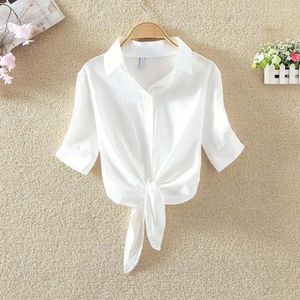 Blouses Femmes Femmes élégantes Automne Chemise Trois Quarts Manches À Lacets Noeud Revers Boutons Lâches Casual OL Commute Blouse Blusa Mujer Moda