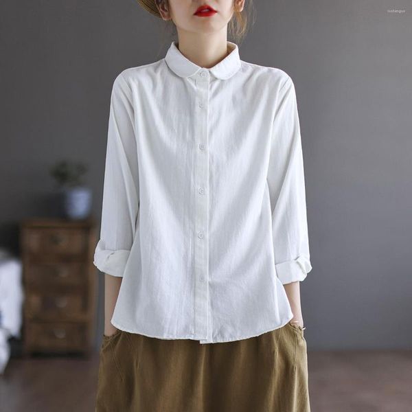 Boulouches des femmes élégants femmes mode 2023 Summer Casual Cotton White Shirt Bouton Up Long Sleeve Top Female Chic Vintage Vintage Vintage