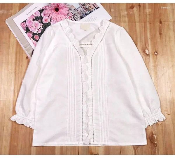 Blouses pour femmes Elfstyle 2023 Mesdames / femmes White Lace Patchwork Hollow Out Shirt Top