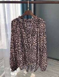 Damesblouses ElfStyle Topkwaliteit Dames Viscose Dierenluipaardprint Shirt V-hals met striksluiting