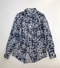 Damesblouses ElfStyle Topversie Katoen Bloemenprint Revers Shirt met lange mouwen - 2023 Vrouwelijke blouse in Franse stijl