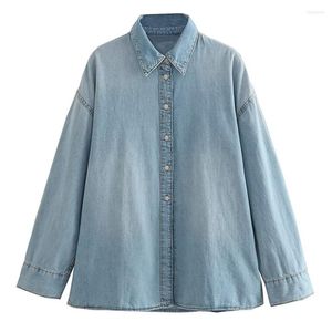 Chemisiers pour femmes Elmsk American Retro Washed Old Boyfriend Denim Shirt Women Blouse Casual Top Ladies