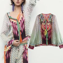 Blouses voor dames Elmsk Ethnic Style Vintage Kimono Shirt Fashion Print Chiffon Tassles Loose Blouse Women