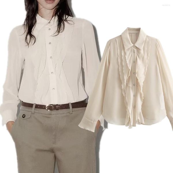 Chemisiers pour femmes Elmsk mode française élégant Beige couches chemise à manches longues 2023 automne bureau dames Blouse haut pour femme