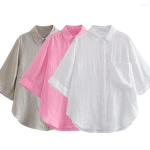 Chemisiers pour femmes Elmsk Style japonais Simple mode poche chemise d'été ample décontracté banlieue hauts bureau dames Blouse