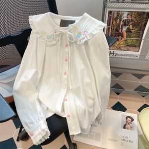 Blouses Femmes Brodé Japonais Doux Fille Mignon Poupée Col Chemise Blusas Mujer De Moda 2023 Chemises Blanches Pour Femmes Blouse Top Dentelle