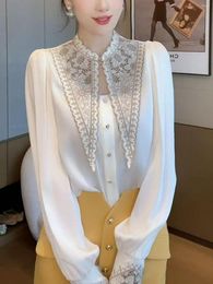 Damesblouses Borduurwit overhemd Damestops Blouse Hoogwaardige luxe designerkleding Lange mouwen Office Lady Jacket Koreaanse mode