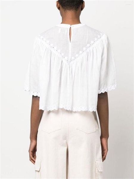 Blusas de mujer, blusa holgada bordada para mujer, camisa blanca o amarilla, cuello redondo, blusas elegantes que combinan con todo, blusas de moda para mujer, Primavera Verano 2023