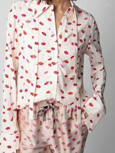 Damesblouses EOS2023 Lente damesoverhemd Rode lippen Print Lange mouwen Single-breasted Topblouse