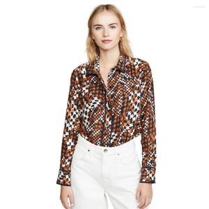 Blouses des femmes Eq Real Silk Femmes à manches longues Plèvre jaune et blanc