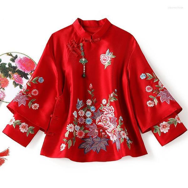 Blusas de mujer estilo étnico Tang Suit blusa de mujer Vintage Harajuku bordado chino Tops Eleganti suelta primavera otoño camisa femenina Hanfu