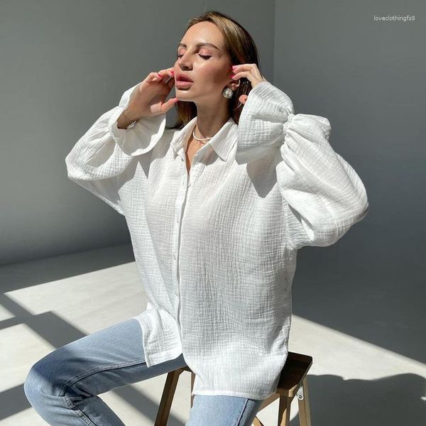 Blouses pour femmes Europe et amérique 2023 printemps automne manches évasées chemise longue tout coton décontracté blanc femmes