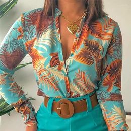 Women's Blouses Europe en het licht van de Verenigde Staten Women Licht volwassen digitale printkraag Lange mouwen Elegante kantoorhemd dame