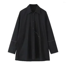 Blusas femininas estilo europeu e americano moda casual linha decoração solta tamanho grande camisa de manga comprida 8838210
