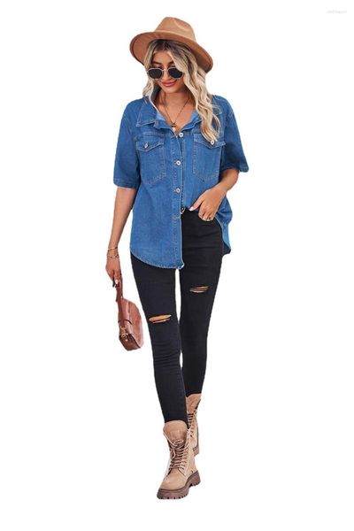 Blusas de mujer Camisa de mezclilla de estilo europeo para mujer Blusa de manga corta Jean Casual Top Drop Shirts