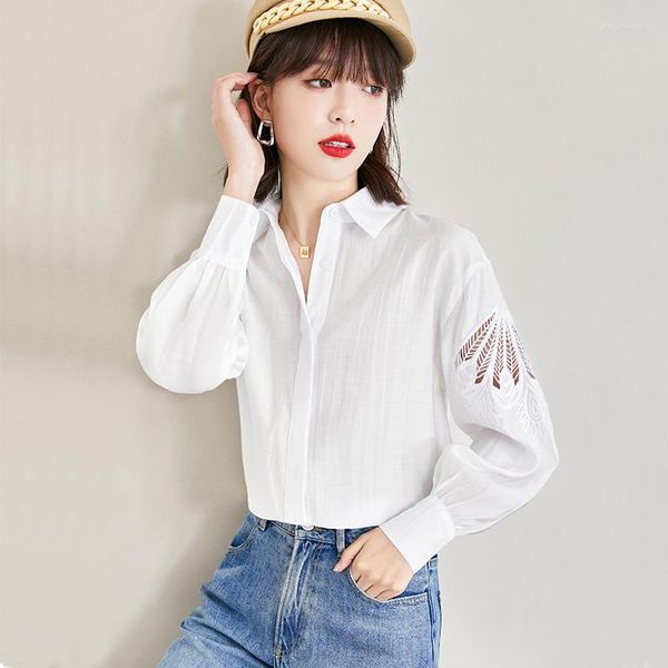 Blusas de mujer Estilo europeo Señoras Camisas blancas Blusa Mujer Tops Mujer Camisa abotonada Niñas Casual Manga larga PyC1862