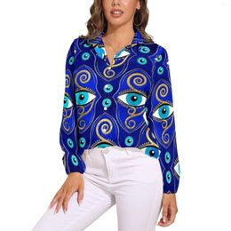 Blouses pour femmes Evil Eye Charm Blouse ample Yeux grecs Mati Amulette Casual Oversize Femmes Manches longues Chemises mignonnes Automne Imprimer Vêtements