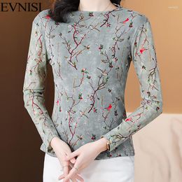 Blouses pour femmes EVNISI femmes impression florale chemise tricotée col montant élégant dentelle bureau hauts à manches longues décontracté pour Slim Blouse automne