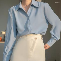 Women's Blouses Fahionl Long Leeeve Office Ladie Hirt Pring Elegant Profeional Wear Bloue Women Draai Dowm Collar Button Top Mujer