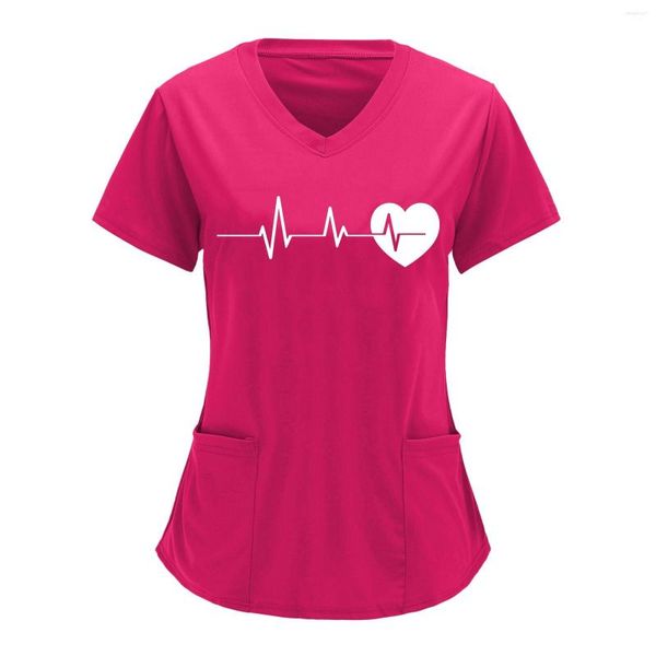 Chemisiers pour femmes Fantaisie Tops Femmes Imprimer À Manches Courtes Col En V Solide Chemises Chemisier Avec Poches Top Chemise Pour L'été Décontracté