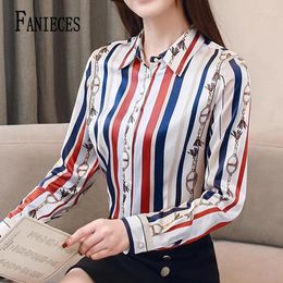 Fanes de blusas de mujer Camisas E blusa Mujeres Tops Fashion Luxury Stripe estampado casual de manga larga Camisas Slim Blusas 6031