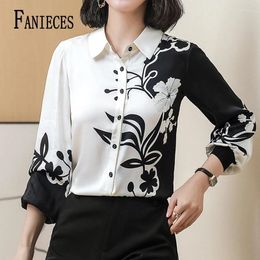 Féniches de chemisiers pour femmes Camisas S-4xl Summer Vintage Femmes Casual Imprimers Oversize Female à manches longues Tops Elegant