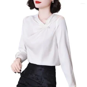 Blouses des femmes mode 2024 printemps autunm Femmes élégant blancs asymétriques acétate chemises satin de style noix