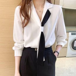 Chemisiers pour femmes mode décontracté élégant dame bureau travail dessus de chemise chemisier blanc femmes col rabattu chemise à manches longues