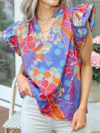 Vrouwen Blouses Mode Dubbellaags Ruches Korte Mouwen Patchwork Chiffon Shirt Vrouwen 2023 Zomer Dunne Trui Top